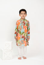 Load image into Gallery viewer, Klingaru Long Kurta Set- Green Orange Leaves Printed
