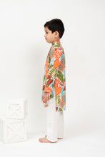 Load image into Gallery viewer, Klingaru Long Kurta Set- Green Orange Leaves Printed
