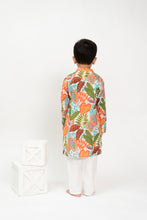 Load image into Gallery viewer, Klingaru Long Kurta Set- Green Orange Leaves Printed
