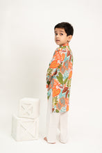 Load image into Gallery viewer, Klingaru Long Kurta Set- Green Orange Leaves Printed
