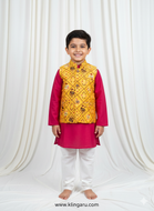 Boys Ethnic Wear | Pure Cotton Festive Kurta Jacket Set for Boys |  Red with Yellow Patola Jacket
