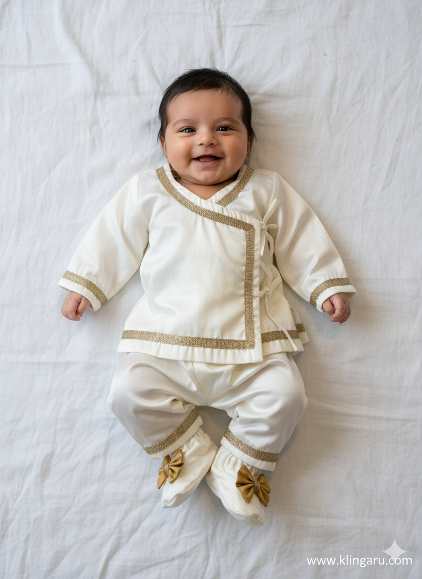 Newborn Jhabla Set - Offwhite Golden Festive Set