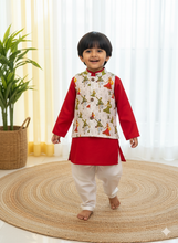 Load image into Gallery viewer, Klingaru Long Kurta Pajama Jacket Set- Red Garba Night
