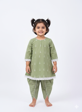 Load image into Gallery viewer, Klingaru Girl Kurta and Tulip Dhoti Set - Pista with Lace work

