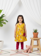 Klingaru Girl Kurta and Pant Set - Yellow Pichwai with Pink Pants (PRE-ORDER)
