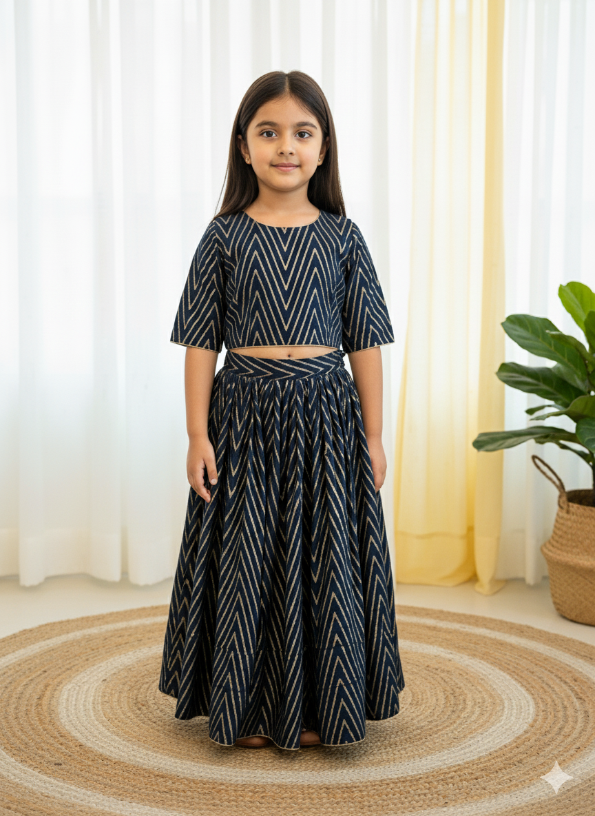 Klingaru Lehanga Choli  -  Blue Zig Zag