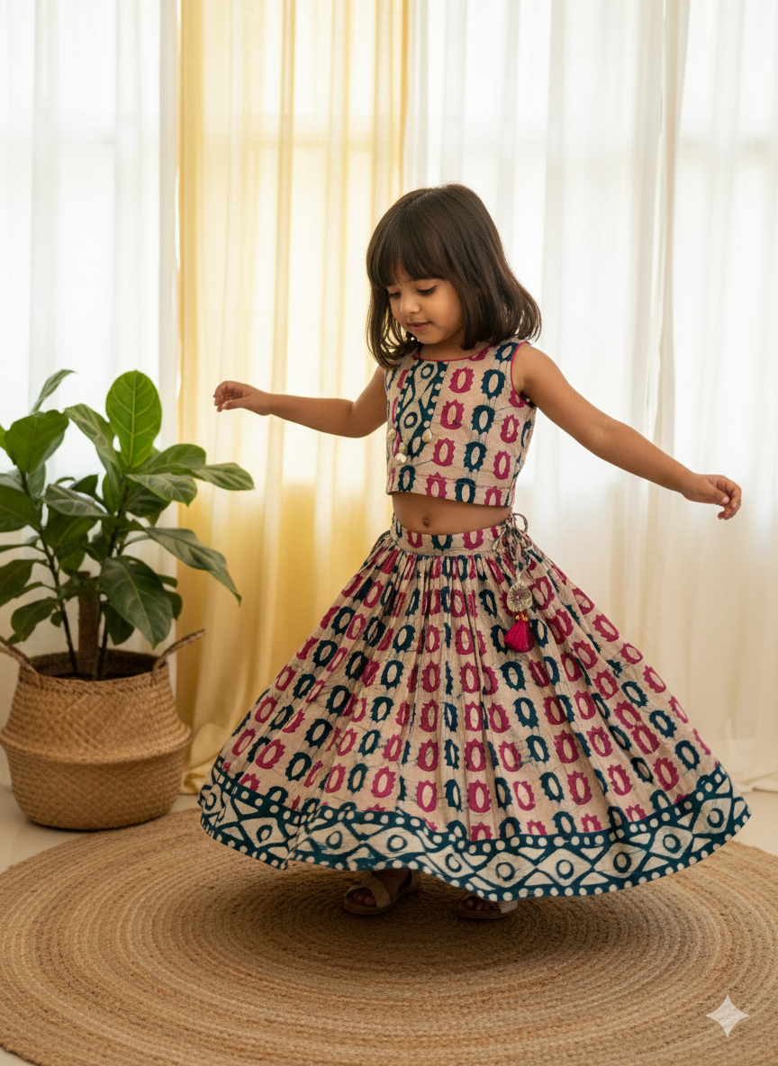 Klingaru Lehanga Choli  -  Batik Pink Teal