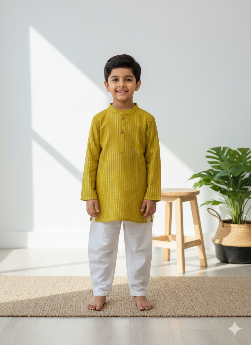 Klingaru Festive Long Kurta - Yellow Lines