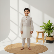 Klingaru Long Kurta with Pajama set - Offwhite glaze cotton