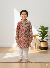 Load image into Gallery viewer, Klingaru  Festive Long Kurta -  Red Green Printed
