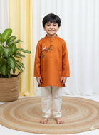 Klingaru Festive Long Kurta Set-  Rust Orange with Hand Embroidery Birds