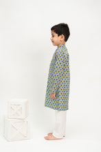 Load image into Gallery viewer, Klingaru Long Kurta Pajama Set  - Blue Green Booti
