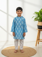 Klingaru Long Kurta - Sky Blue Ikat  ( Last Peice )