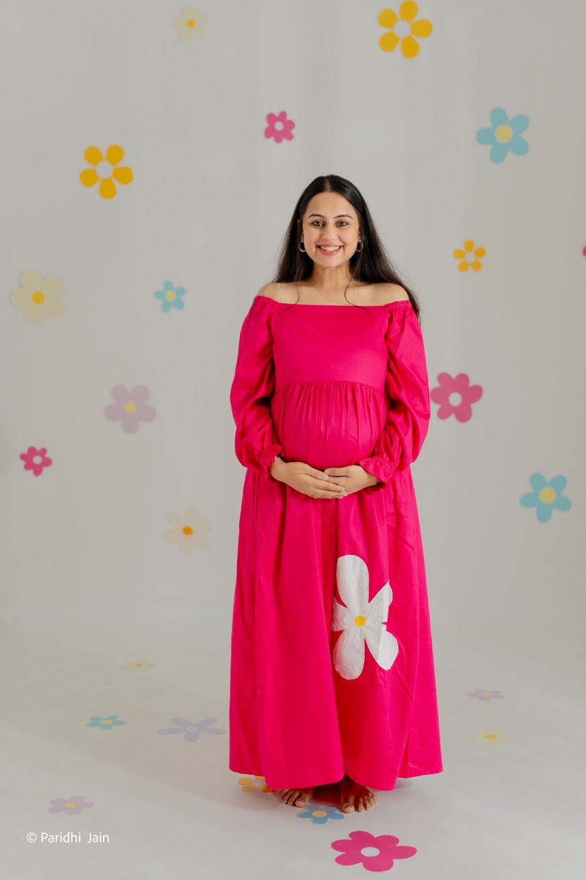 Klingaru Women Dress Rani Pink Dress with Applique work (PRE-ORDER)