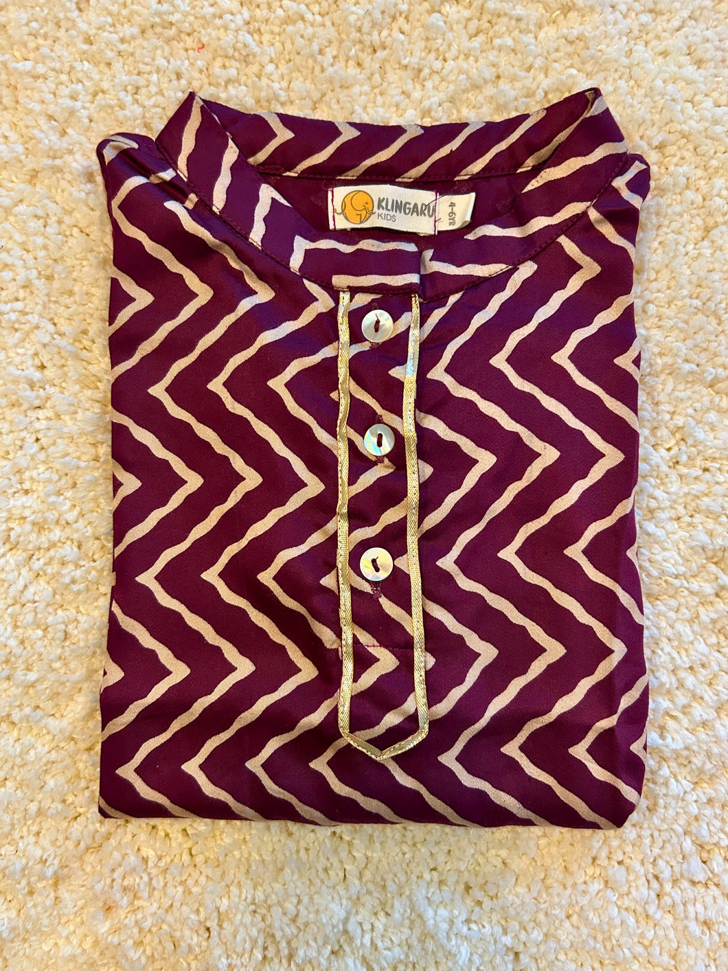 Klingaru  Festive Long Kurta -  Wine Zig Zag with Lace Detailing