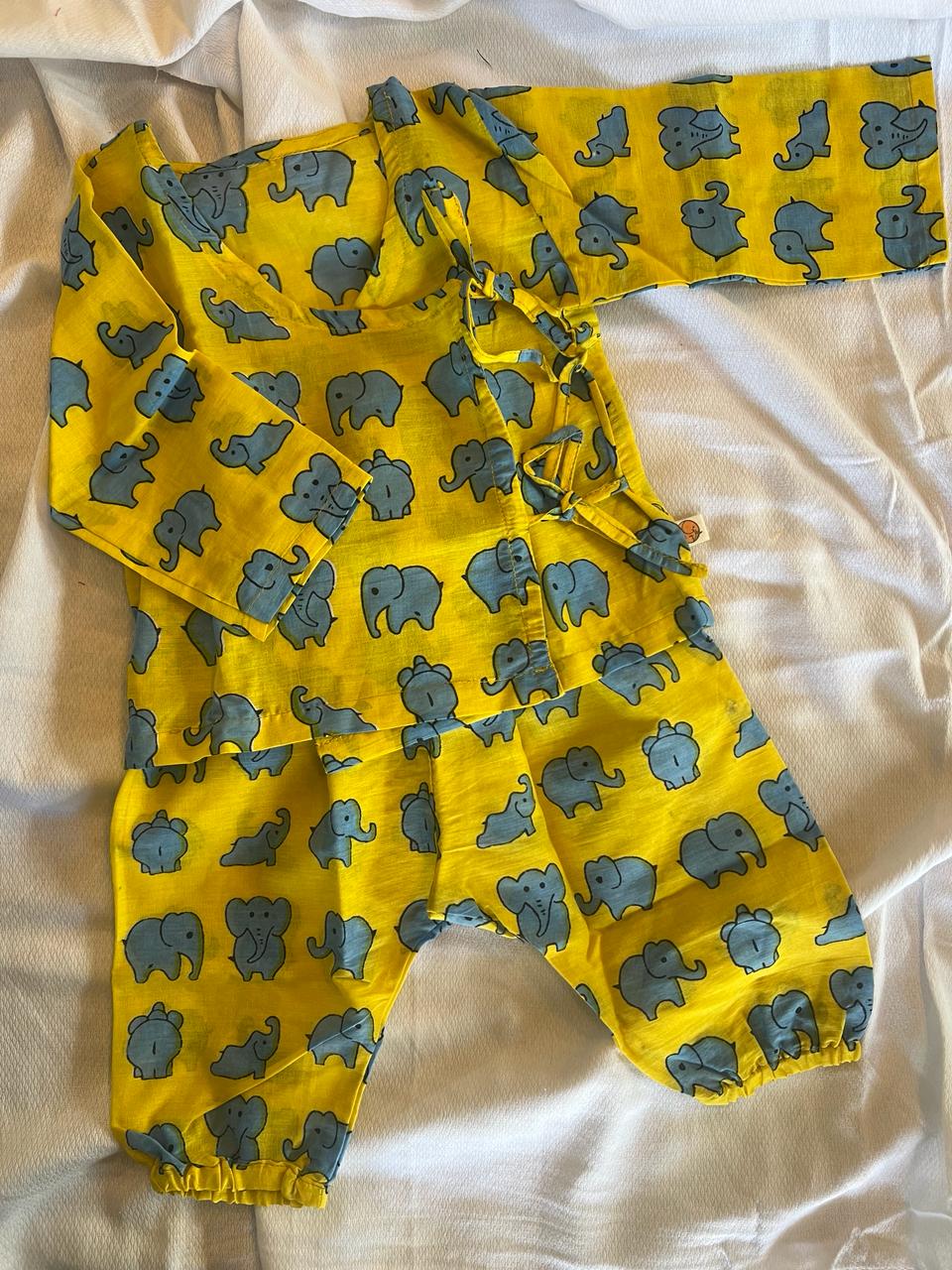 Unisex Newborn Jhabla Set -  Yellow Blue (0-4 Months)