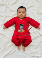 Newborn Long Kurta Dhoti Set - Krishna Festive (Red ) - PREORDER