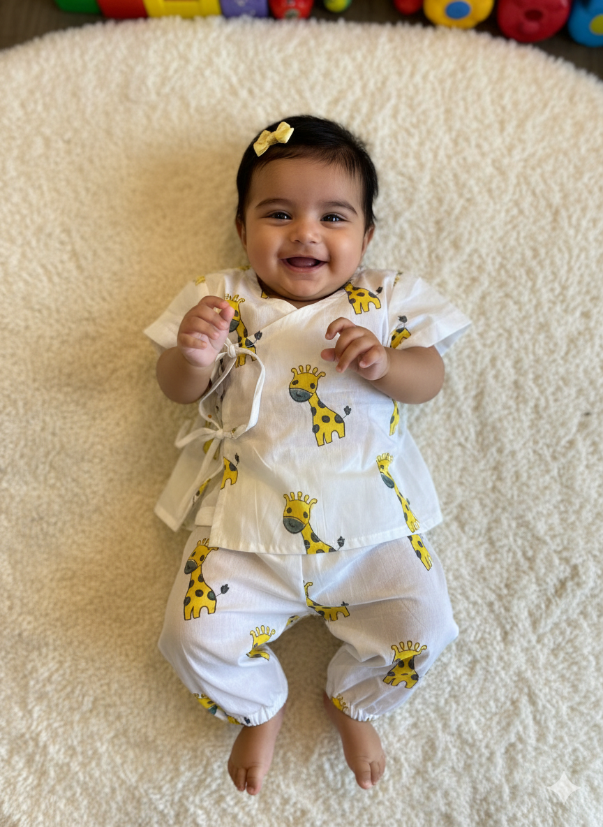 Unisex Newborn Jhabla Set -  Giraffe Print   (3-6 Months)