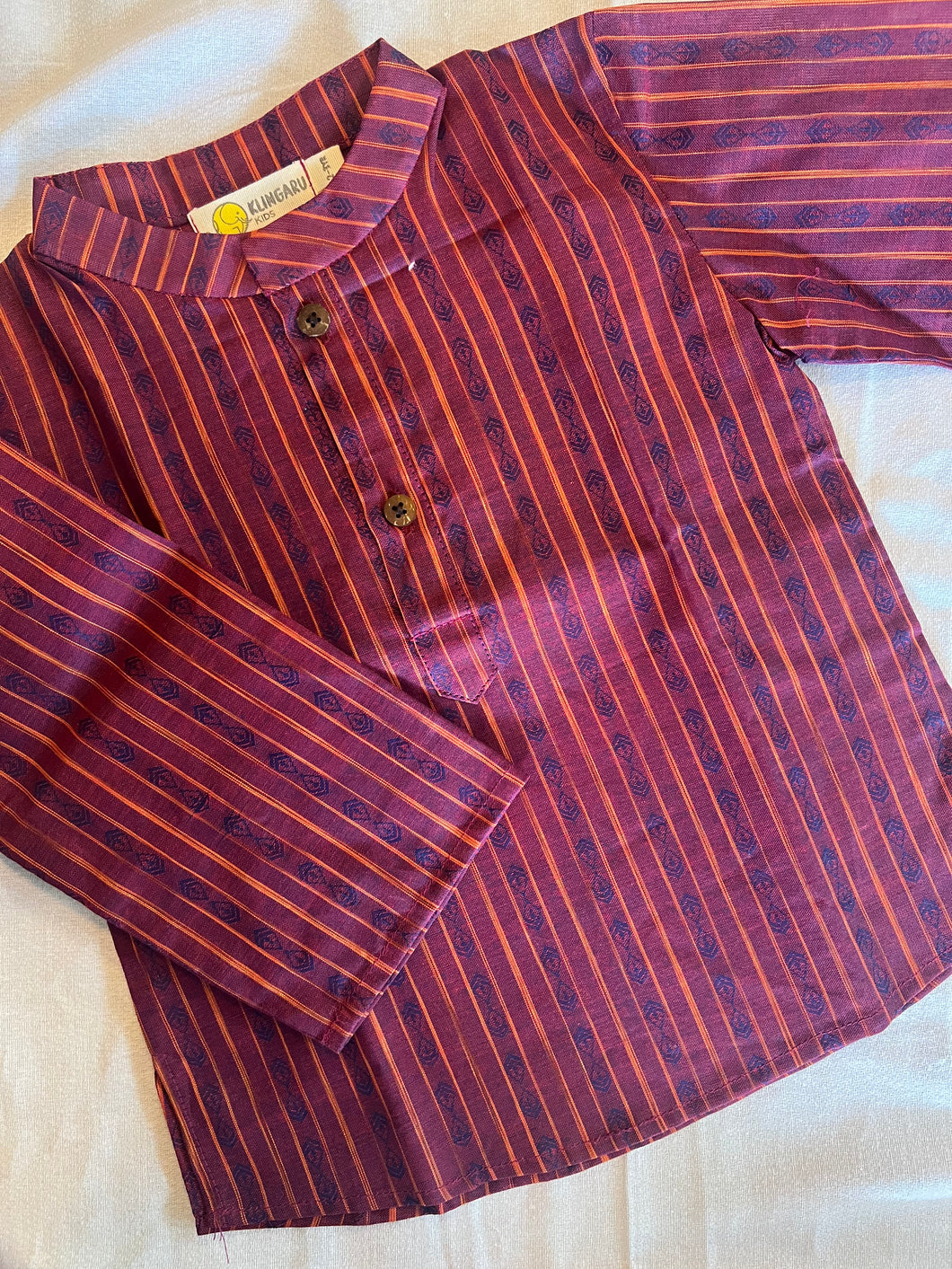 Klingaru Full Sleeves Short Kurta - South Cotton Green and Maroon