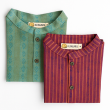 Load image into Gallery viewer, Klingaru Full Sleeves Short Kurta - South Cotton Green and Maroon
