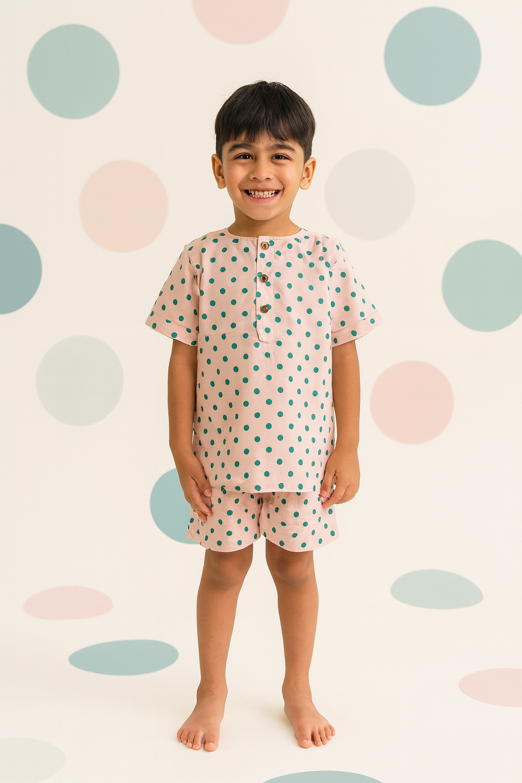 Klingaru Summer Short Set - Peach Polka   ( Last Piece )