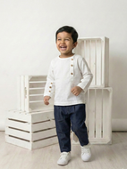 White short kurta with button detailing on the side, Pure cotton , full sleeves