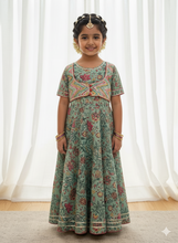 Load image into Gallery viewer, Klingaru Girls Ethnic Wear - Blue Floral Dress with Gota Work
