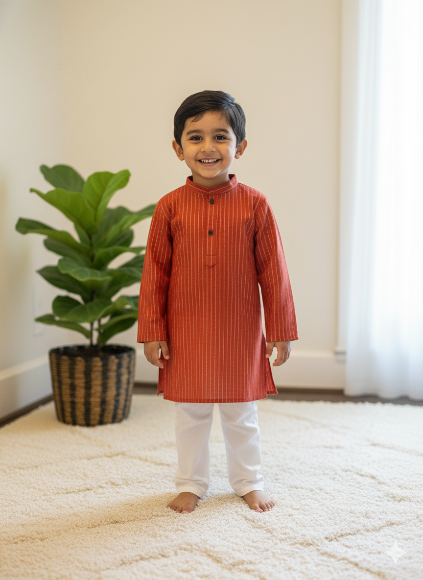 Klingaru Long Kurta -Bhagalpuri Orange Rust