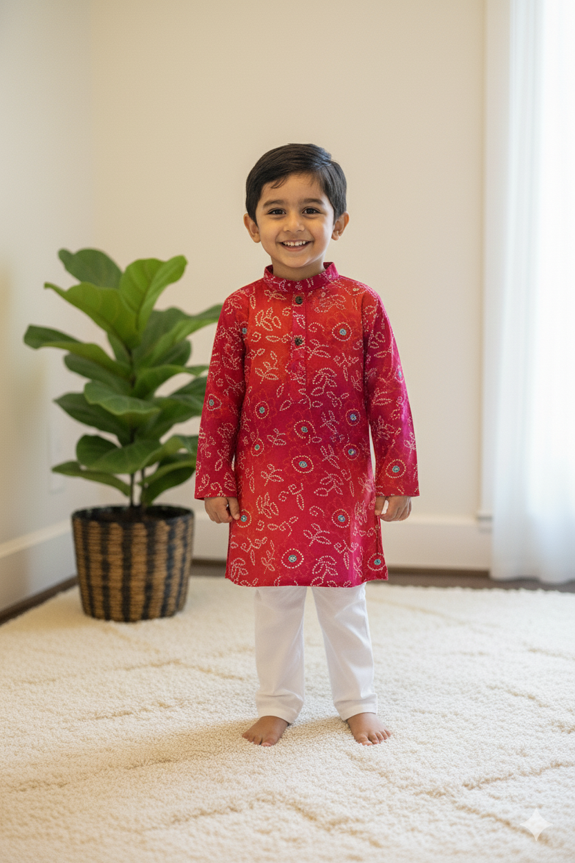 Klingaru Long Kurta -Pink Orange Bandej