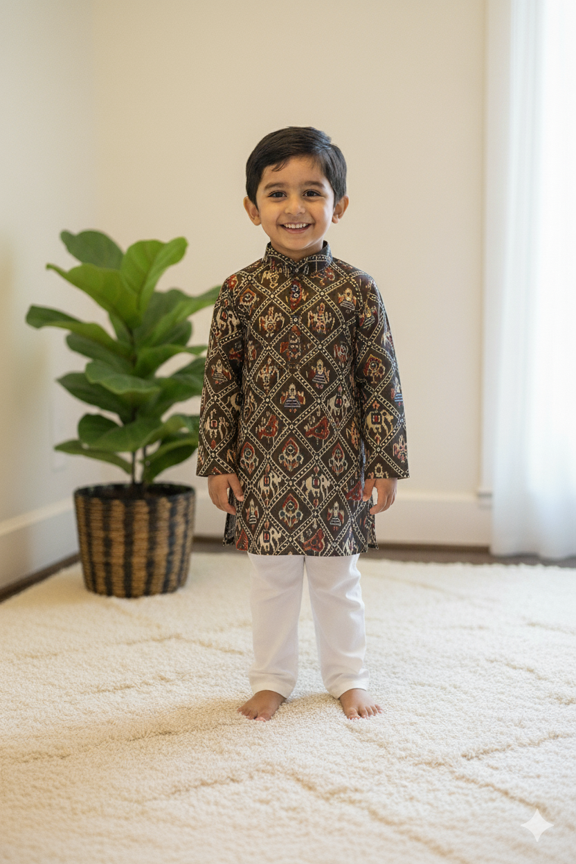 Klingaru Long Kurta -Grey Green Patola