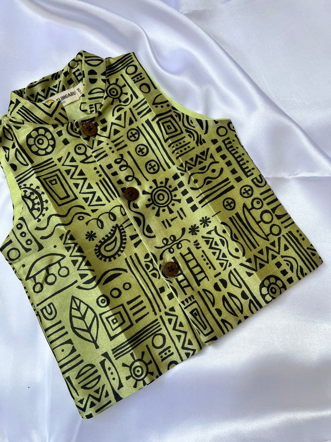 Klingaru Festive - Lime Green Festive Warli Nehru Jacket