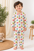 Load image into Gallery viewer, Multi Colour Dino Cotton Night Suit for Kids
