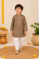 Olive Green Kurta Pajama Set for Boys | Festive Ethnic Wear
