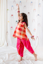 Load image into Gallery viewer, Klingaru Girl Dhoti Set - Pink checks with Pink Dhoti ( PREORDER)
