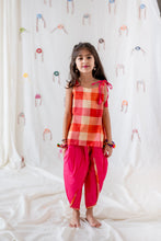 Load image into Gallery viewer, Klingaru Girl Dhoti Set - Pink checks with Pink Dhoti ( PREORDER)
