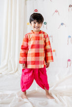 Load image into Gallery viewer, Klingaru Sibling Set - Pink Checks in Tussar Silk PREORDER
