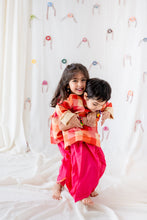 Load image into Gallery viewer, Klingaru Sibling Set - Pink Checks in Tussar Silk PREORDER
