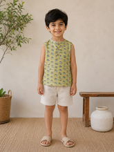 Load image into Gallery viewer, Klingaru Sleeveless Short Kurta with Shorts Set- Pista Green Bugs
