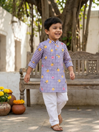 Purple Gingham Kurta Pajama Set for Boys | Festive Ethnic Wear