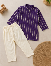 Charger l'image dans la galerie, Purple Ethnic Wear with Off-White Cotton Pants
