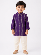 Purple Ethnic Wear with Off-White Cotton Pants