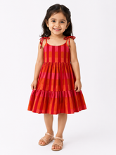 Charger l'image dans la galerie, Red Checks Tiered Cotton Frock for Girls with Tie-Up Shoulder Straps |Klingaru
