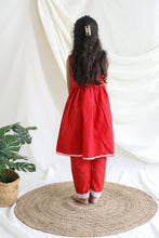 Load image into Gallery viewer, Klingaru Girl Kurta and Pant Set - Solid Red with Lace
