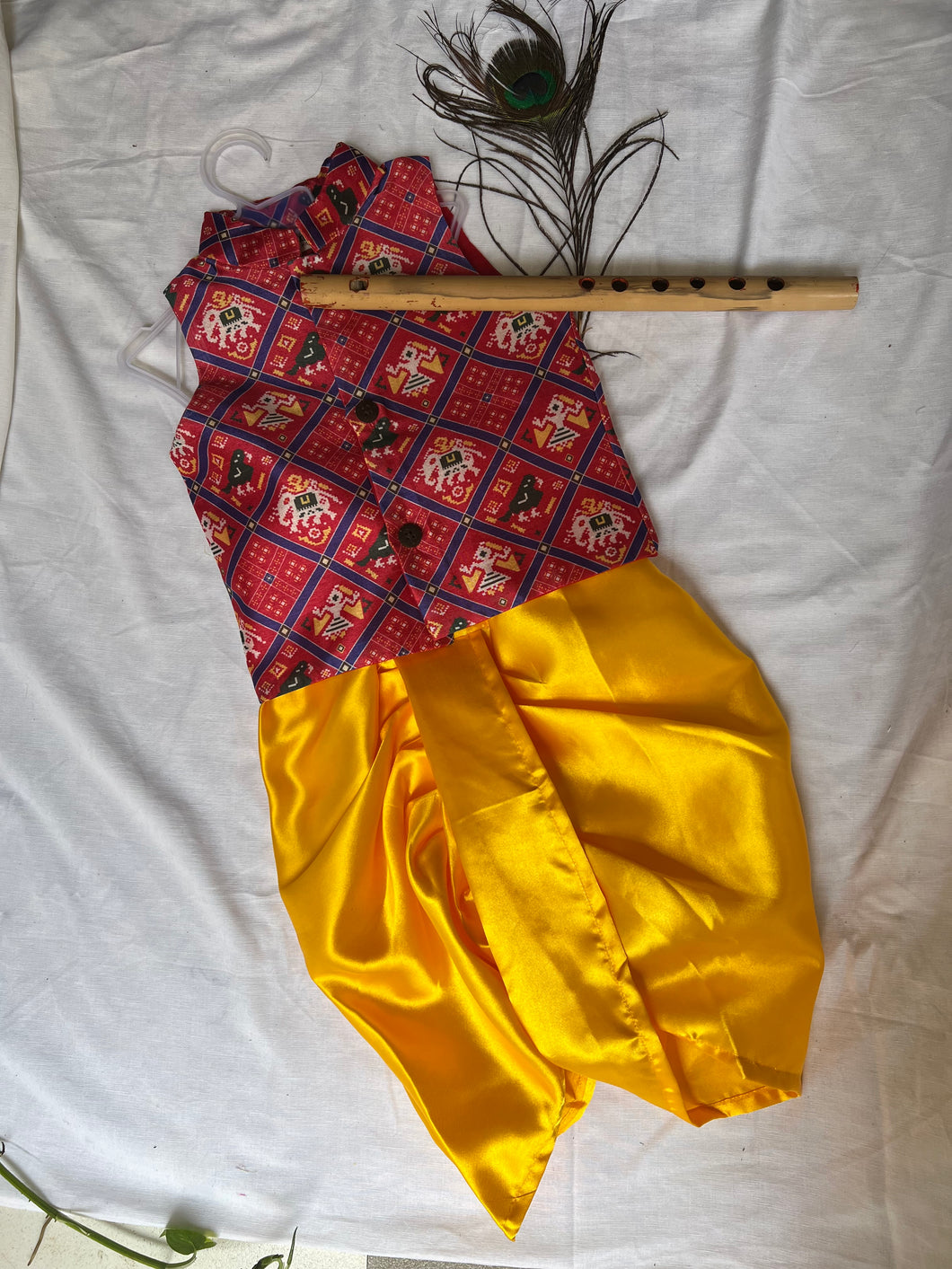 Klingaru Krishna Set - Red Patola with Yellow Satin Dhoti