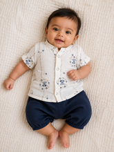 Load image into Gallery viewer, Teddy Bear in Blue Organic Muslin Cotton Co-ord Set for Babies | Super Soft Double Gauze Cotton
