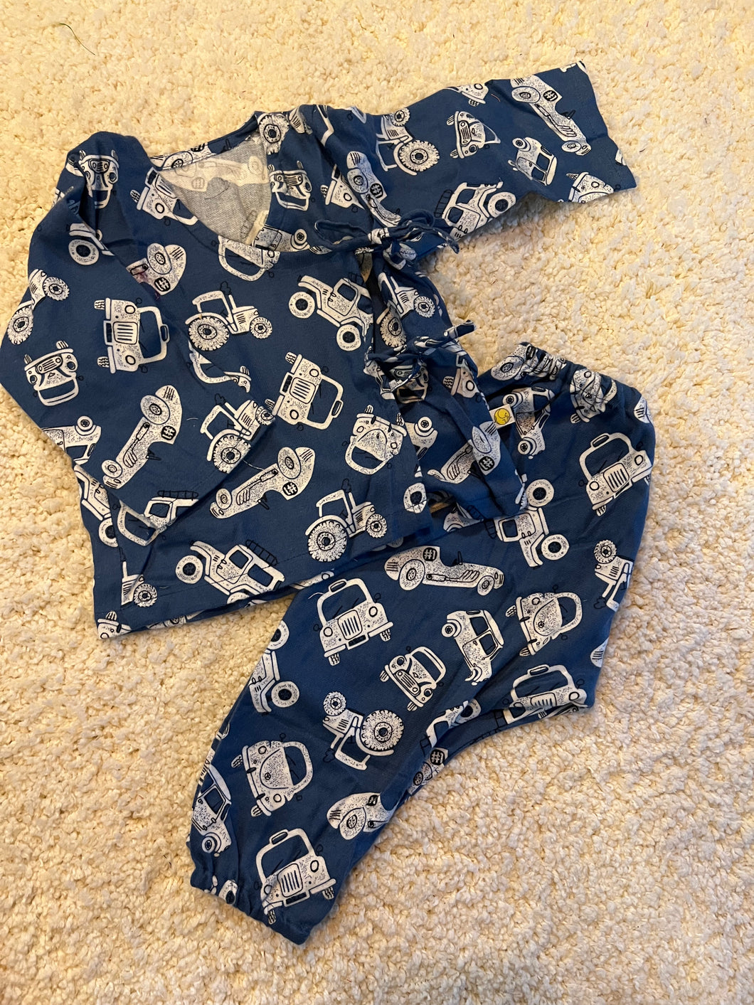 Unisex Jhabla Style Night Suit - Blue Vehicles