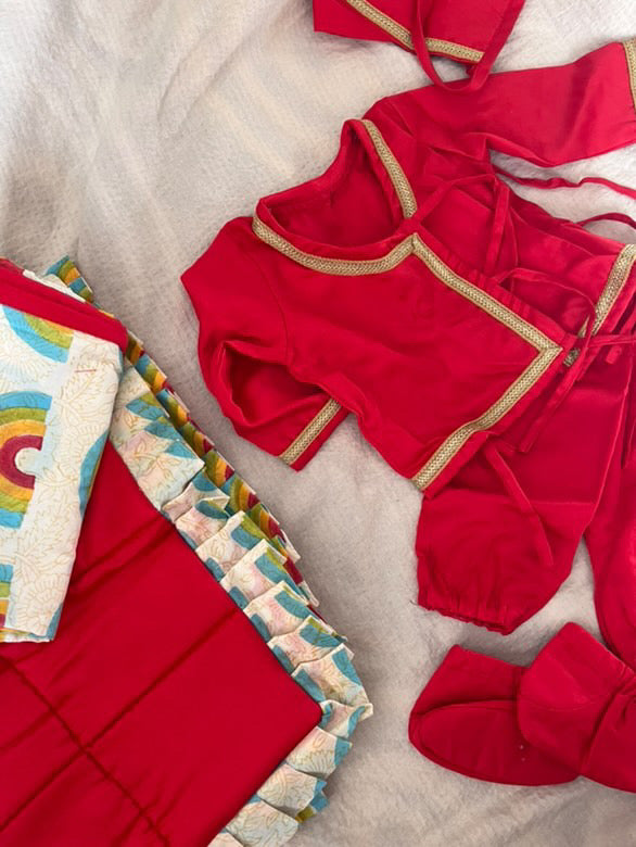 Newborn Jhabla Set - Red Set  (0-4 Months)