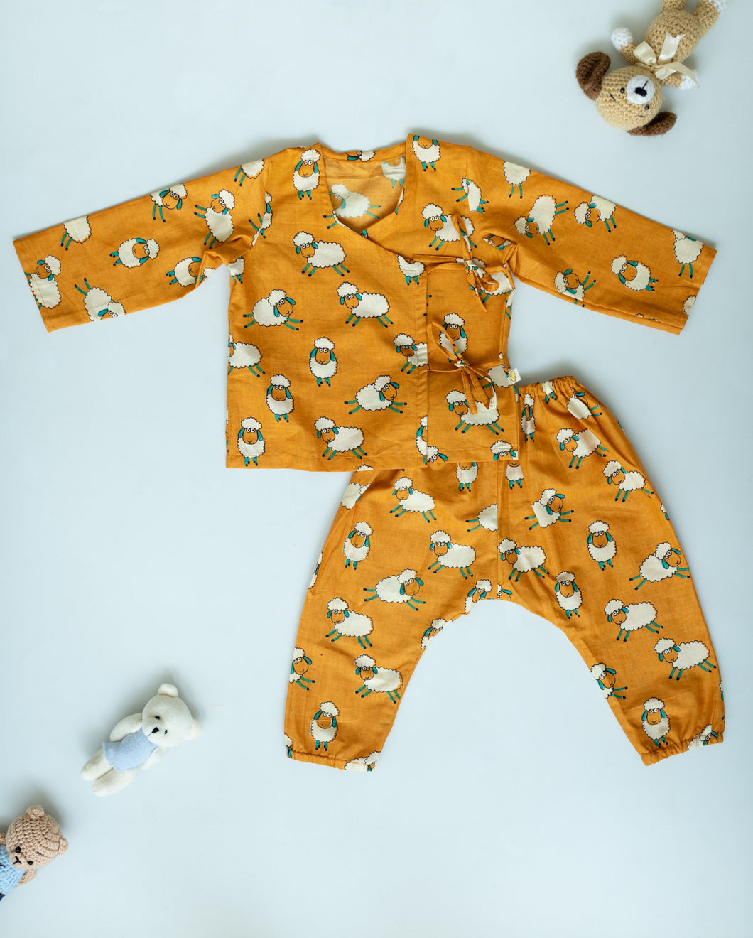 Unisex Newborn Jhabla Set -  Sheep Print   (3-6 Months)