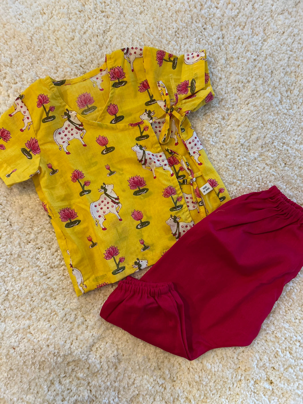 Unisex Newborn Jhabla Set - Yellow Pichwai  (0-4 Months)