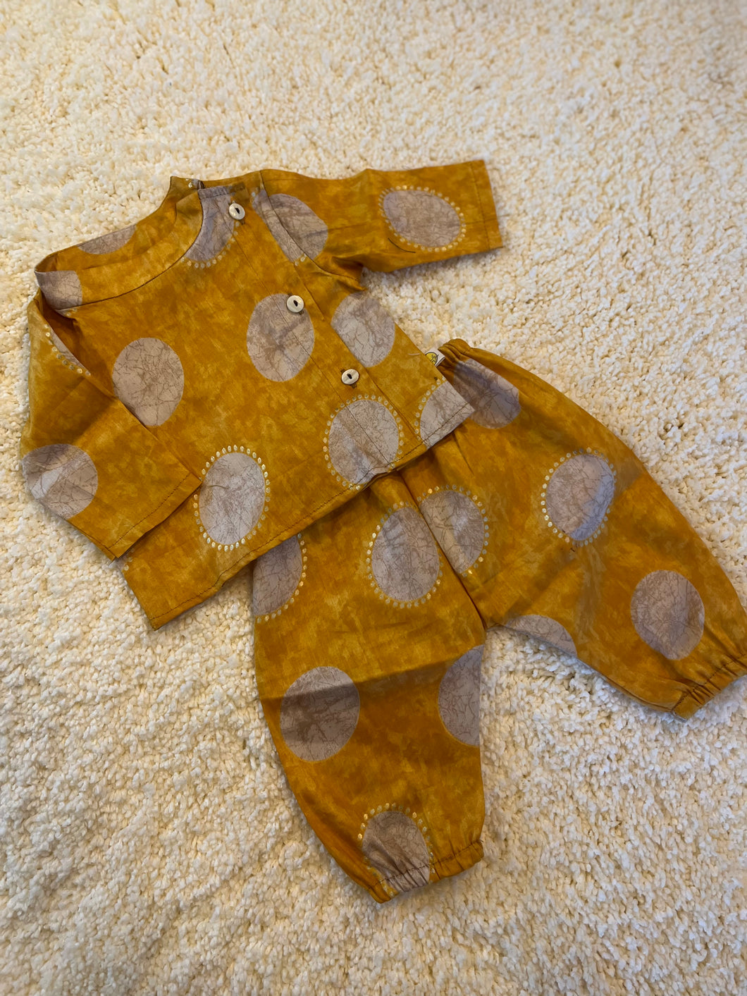 Unisex Newborn Jhabla Set - Yellow Polka Glaze Cotton  (0-4 Months)